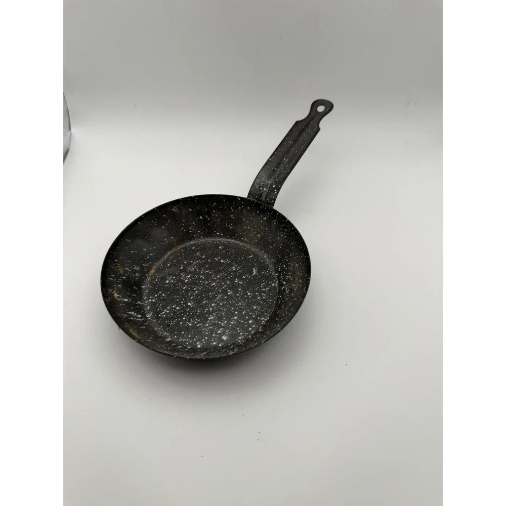 Vintage Black Speckled Enamelware Frying Pan Skillet Primitive Farmhouse Decor